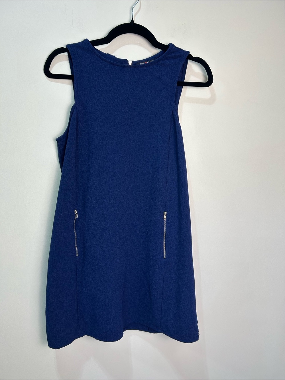 Classic Sleeveless Midi Dress in Deep Blue with Faux Zip Details